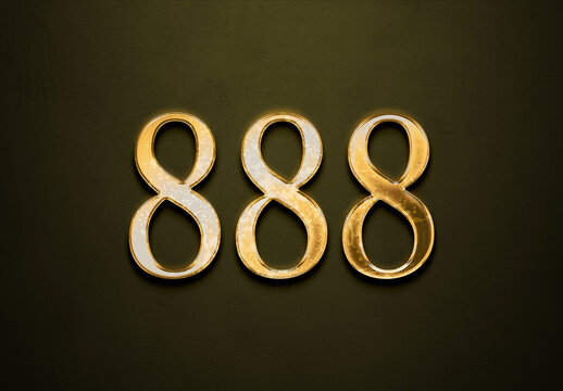 Old gold effect of 888 number with 3D glossy style Mockup.