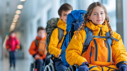 Fototapeta premium Inclusive education for children in wheelchairs, promoting diversity and accessibility