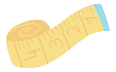Measuring tape in flat design. Rolled centimeter tape, body size tool. Vector illustration isolated.