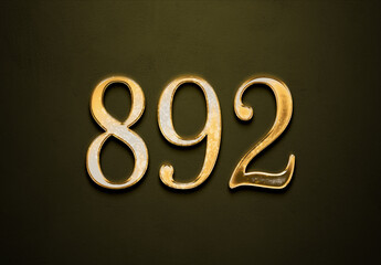 Old gold effect of 892 number with 3D glossy style Mockup.