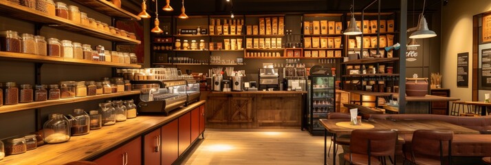 Interior of the coffee shop is flooded with natural light
