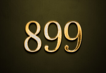 Old gold effect of 899 number with 3D glossy style Mockup.