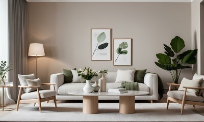 Subtle Elegance Light Gray Nordic Harmony Sofa and Minimalist Majesty Coffee Table in Scandinavian Decor