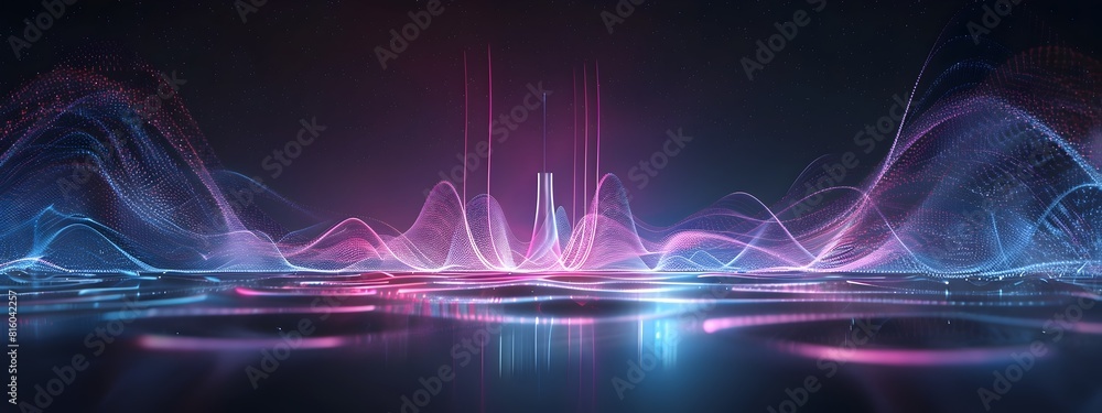Poster vibrating tuning fork emitting waves of different frequencies in d