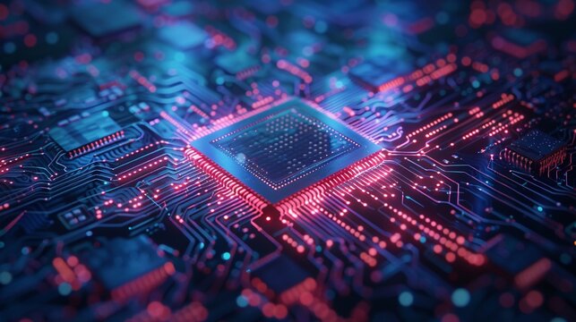 Abstract technology background of a quantum computing system with processor and electronic circuit 8K , high-resolution, ultra HD,up32K HD
