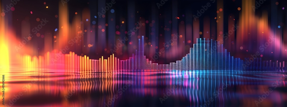 Poster frequency spectrum visualization a vivid d graphic representation of sound waves low to high