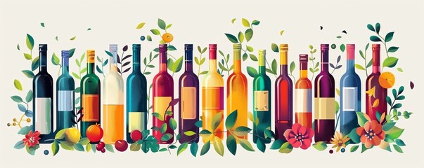 Abstract modern poster of wine bottles. Cocktail, alcohol beverage. Wine tasting concept. Invitation template for an event, festival. Graphic design for restaurant, bar.   illustration