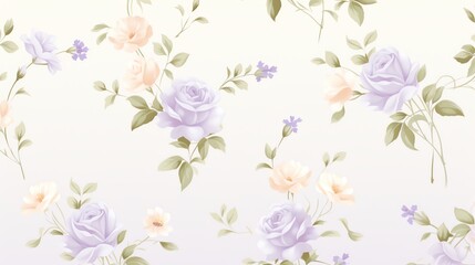 A delicate floral pattern featuring Victorian roses and lilacs in soft shades of lavender and cream, ideal for vintageinspired wallpaper or elegant textile designs