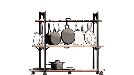 Kitchen utensils hanging on white background