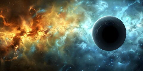 UHD stock photo showing black hole near star with gravitational pull. Concept Astronomy, Space Exploration, Astrophotography, Black Holes, Gravitational Pull