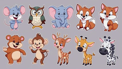 Fototapeta premium A collection of adorable cartoon animal stickers