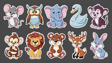 Obraz premium A collection of adorable cartoon animal stickers