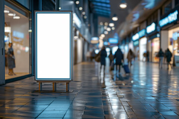 Mockup of a blank an empty billboard in a busy shopping center, copy space