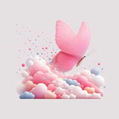 Pink Butterfly flying on Sunset hues vector Sublimation Clipart