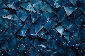 dark blue triangular abstract background with geometric lines and mosaic tiles pattern digital painting