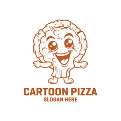 Pizza cartoon, restaurant mascot logo vector illustration