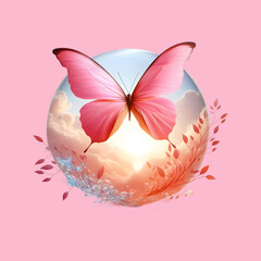 Pink Butterfly flying on Sunset hues vector Sublimation Clipart