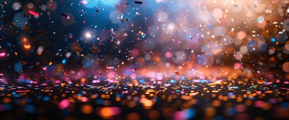 Naklejka premium Colorful Confetti On A Black Background, Decorative Elements For Various Festivals And..., Birthday Background