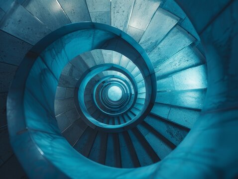 Spiral staircase with blue steps