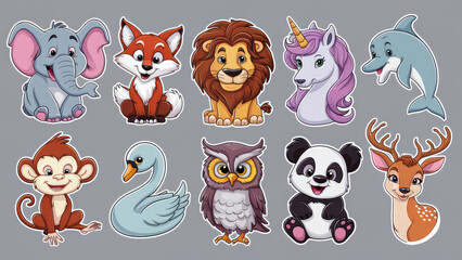 Obraz premium A collection of adorable cartoon animal stickers