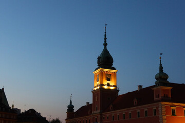 Tower Clock at the Royal Palace in Warsaw. Royal Castle in Old Town, Warsaw, Poland