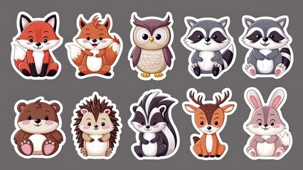 Obraz premium A collection of adorable cartoon animal stickers