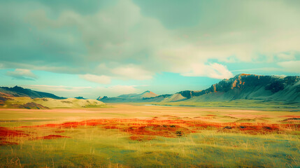 Obraz premium Beautiful multicolored spring landscape of Iceland Toned : Generative AI