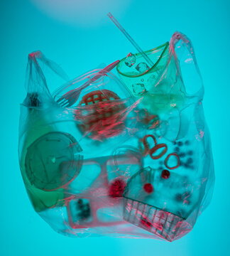 Blue Plastic Bag with Food Waste