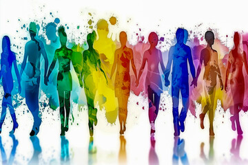 Abstract multi colored Group diversity silhouette multiethnic people from the side