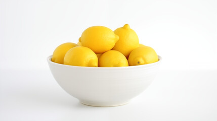 yellow whole lemons in a bowl on white background