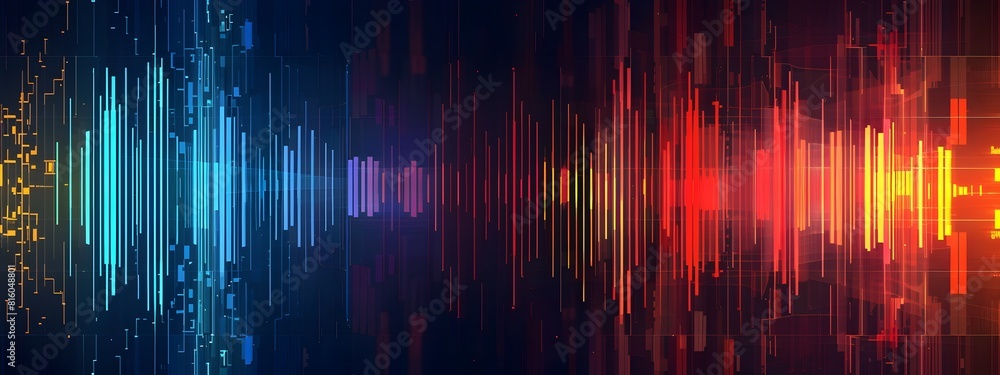Poster vibrant d of a spectrogram visualizing the frequency content of a spoken conversation