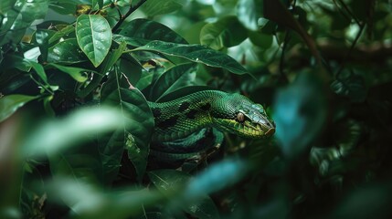 Serpent among the foliage in the forest