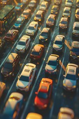 Obraz premium Aerial view of a traffic jam in the city at night.