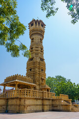 Hutheesing Jain Temple in Ahmenabad, Gujarat, India. Example of ancient sacred jain temple in Maru-Gujarat architecture style