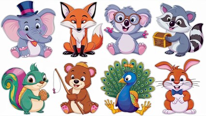 A collection of adorable cartoon animal stickers