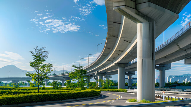 side view of highway overpass with nature beautiful blue sky : Generative AI
