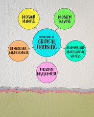 importance of critical thinking, decision making, problem solving, academic and professional success, personal development and democratic participation, diagram infographics
