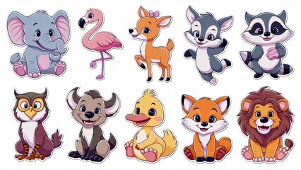 Obraz premium A collection of adorable cartoon animal stickers