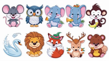 A collection of adorable cartoon animal stickers