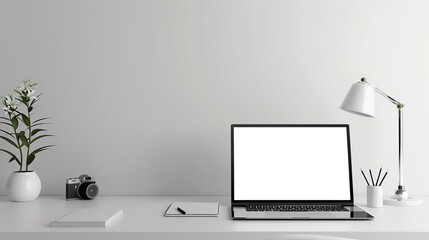 Fototapeta premium A minimalist workspace with just a laptop