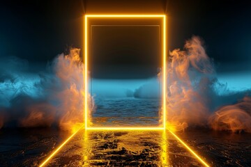 Obraz premium Vector 3d render square glowing in the dark pink-blue neon lights, generative Ai. Beautiful simple AI generated image in 4K, unique.