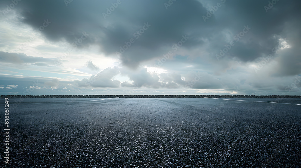 Aufkleber sky background cloud horizon with dark asphalt floor empty scene : generative ai