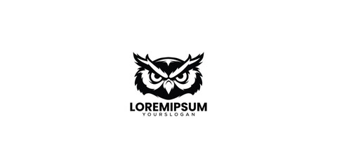 Angry Owl Mascot Black and White Silhouette Branding