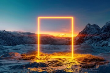 Vector 3d render square glowing in the dark pink-blue neon lights, generative Ai. Beautiful simple AI generated image in 4K, unique.