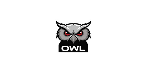 Angry Owl Silver Mascot logo red eyes