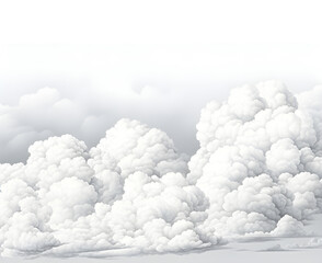 Background with cumulus white clouds on clear sky. Monochrome illustration of sunny day with cloudy sky. Heavens panorama. Cloud dancer. Background with copy space. Design for poster, banner