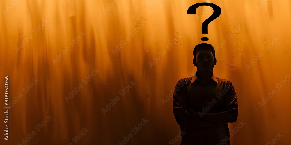 Poster solving problems: silhouette of a person with a question mark head. concept problem solving, creativ