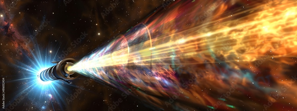 Poster spectrometer measuring light emitted by a celestial object in the vast cosmos