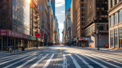 New York City Manhattan empty street at Midtown at sunny day : Generative AI