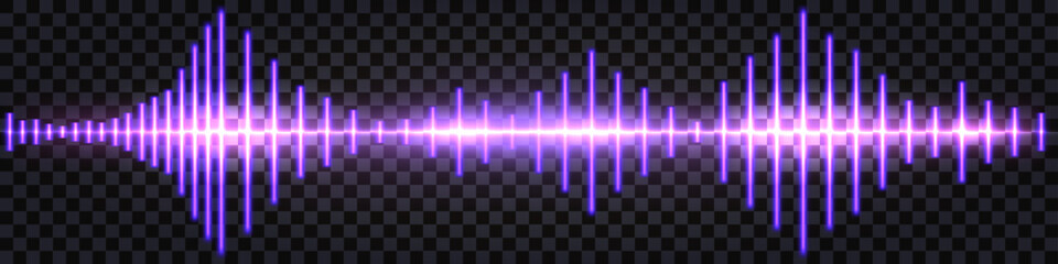 Neon soundwave isolated, light glow effect pulse beat, equalizer. Vector illustration on transparent background